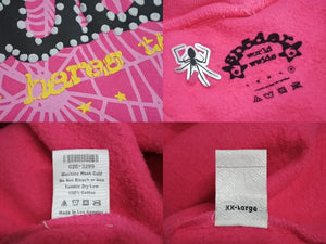 極美品 SP5DER スパイダー P*NK V2 パーカー サイズXXL 23FW パフプリント 発砲プリント Young Thug ピンク コットン 中古 4c070039