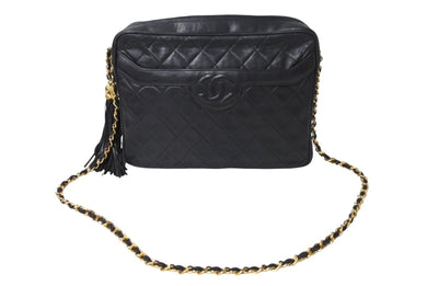 CHANEL シャネル チェーンショルダーバッグ ココマーク 2番台 フリンジ ラムスキン ブラック ゴールド金具 美品 中古 4c070105