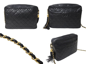 CHANEL シャネル チェーンショルダーバッグ ココマーク 2番台 フリンジ ラムスキン ブラック ゴールド金具 美品 中古 4c070105