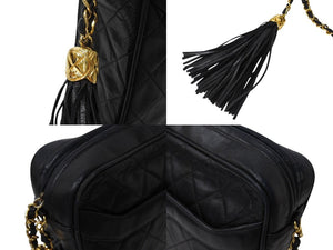 CHANEL シャネル チェーンショルダーバッグ ココマーク 2番台 フリンジ ラムスキン ブラック ゴールド金具 美品 中古 4c070105