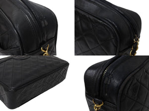 CHANEL シャネル チェーンショルダーバッグ ココマーク 2番台 フリンジ ラムスキン ブラック ゴールド金具 美品 中古 4c070105