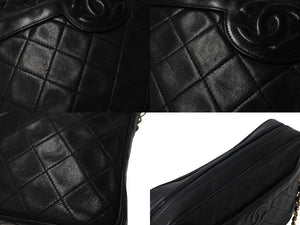 CHANEL シャネル チェーンショルダーバッグ ココマーク 2番台 フリンジ ラムスキン ブラック ゴールド金具 美品 中古 4c070105