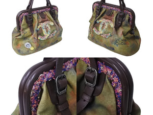 極美品 CHANEL シャネル エンブロイダリー ハンドバッグ A92791 20番台 ココマーク グラフィティ がま口 カーキ 中古 4c070107