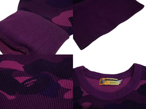 極美品 BAPE エイプ ロンT サーマル 長袖トレーナー プリント パープルコットン 迷彩サイズL 中古 4c070108 