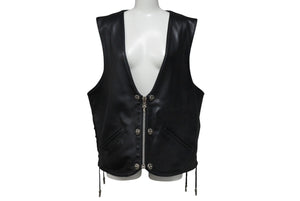 CHROME HEARTS クロムハーツ ベスト クロスボールボタン ダガージップ レザー シルバー925 ブラック シルバー XXL 美品 中古 4c070110