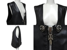 Load image into Gallery viewer, CHROME HEARTS クロムハーツ ベスト クロスボールボタン ダガージップ レザー シルバー925 ブラック シルバー XXL 美品 中古 4c070110