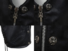 Load image into Gallery viewer, CHROME HEARTS クロムハーツ ベスト クロスボールボタン ダガージップ レザー シルバー925 ブラック シルバー XXL 美品 中古 4c070110