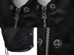 CHROME HEARTS クロムハーツ ベスト クロスボールボタン ダガージップ レザー シルバー925 ブラック シルバー XXL 美品 中古 4c070110