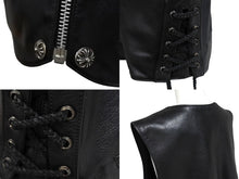 Load image into Gallery viewer, CHROME HEARTS クロムハーツ ベスト クロスボールボタン ダガージップ レザー シルバー925 ブラック シルバー XXL 美品 中古 4c070110