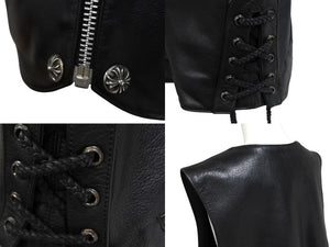 CHROME HEARTS クロムハーツ ベスト クロスボールボタン ダガージップ レザー シルバー925 ブラック シルバー XXL 美品 中古 4c070110