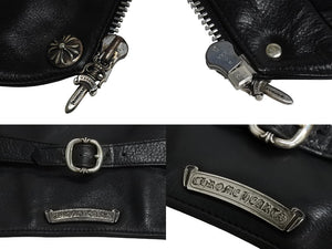 CHROME HEARTS クロムハーツ ベスト クロスボールボタン ダガージップ レザー シルバー925 ブラック シルバー XXL 美品 中古 4c070110