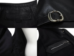 CHROME HEARTS クロムハーツ ベスト クロスボールボタン ダガージップ レザー シルバー925 ブラック シルバー XXL 美品 中古 4c070110