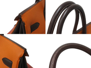 極美品 HERMES エルメス ハンドバッグ オータクロア40 トリコロール◻︎J刻印 ポティロン ヴァーミリオン チョコレート パラジウム金具 中古 4c070117