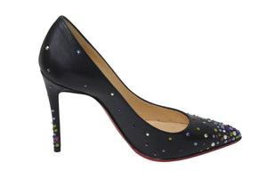 CHRISTIAN LOUBOUTIN クリスチャンルブタン ラインストーン ヒール レザー ブラック マルチカラー サイズ34 1/2 美品 中古 4c070122