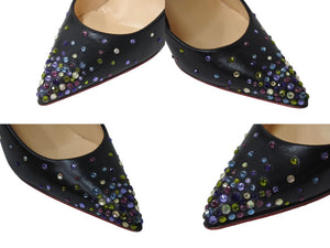 CHRISTIAN LOUBOUTIN クリスチャンルブタン ラインストーン ヒール レザー ブラック マルチカラー サイズ34 1/2 美品 中古 4c070122