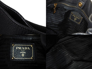 PRADA プラダ ワンショルダーバッグ トートバッグ ハンドバッグ ロゴ レザー ブラック ゴールド金具 美品 中古 4c070125 
