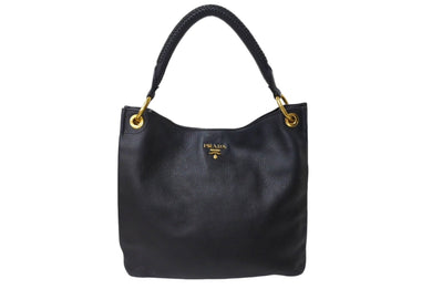 PRADA プラダ ワンショルダーバッグ トートバッグ ハンドバッグ ロゴ レザー ブラック ゴールド金具 美品 中古 4c070125 
