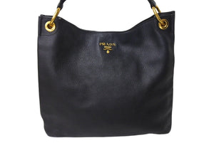PRADA プラダ ワンショルダーバッグ トートバッグ ハンドバッグ ロゴ レザー ブラック ゴールド金具 美品 中古 4c070125 