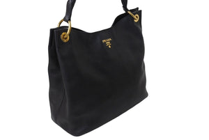 PRADA プラダ ワンショルダーバッグ トートバッグ ハンドバッグ ロゴ レザー ブラック ゴールド金具 美品 中古 4c070125 