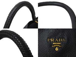 PRADA プラダ ワンショルダーバッグ トートバッグ ハンドバッグ ロゴ レザー ブラック ゴールド金具 美品 中古 4c070125 