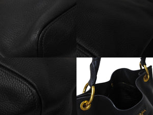PRADA プラダ ワンショルダーバッグ トートバッグ ハンドバッグ ロゴ レザー ブラック ゴールド金具 美品 中古 4c070125 