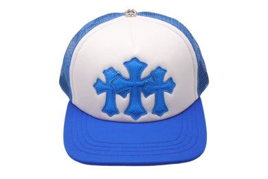 新品未使用 CHROME HEARTS クロムハーツ トラッカーキャップ CHクロスパッチ ONE SIZE メッシュ ブルー ホワイト シルバー925 中古 4c070147