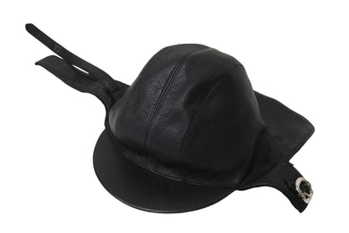 CHROME HEARTS クロムハーツ JOE DERTAY レザーフライトキャップ 1995/sterling刻印 ブラック シルバー925 美品 中古 4c070149