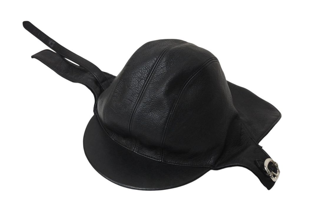 CHROME HEARTS クロムハーツ JOE DERTAY レザーフライトキャップ 1995/sterling刻印 ブラック シルバー925 美品 中古 4c070149