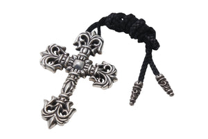 CHROME HEARTS クロムハーツ ラージフィリグリークロス Wレザーブレイド ネックレス 重量約183.1g 全長約89cm シルバー925 美品 中古 4c070167