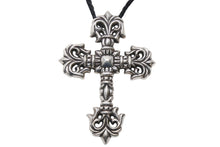 Load image into Gallery viewer, CHROME HEARTS クロムハーツ ラージフィリグリークロス Wレザーブレイド ネックレス 重量約183.1g 全長約89cm シルバー925 美品 中古 4c070167
