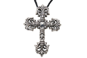 CHROME HEARTS クロムハーツ ラージフィリグリークロス Wレザーブレイド ネックレス 重量約183.1g 全長約89cm シルバー925 美品 中古 4c070167