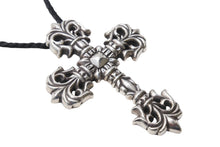 Load image into Gallery viewer, CHROME HEARTS クロムハーツ ラージフィリグリークロス Wレザーブレイド ネックレス 重量約183.1g 全長約89cm シルバー925 美品 中古 4c070167