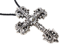 CHROME HEARTS クロムハーツ ラージフィリグリークロス Wレザーブレイド ネックレス 重量約183.1g 全長約89cm シルバー925 美品 中古 4c070167