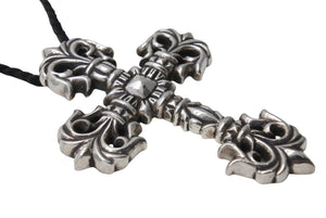 CHROME HEARTS クロムハーツ ラージフィリグリークロス Wレザーブレイド ネックレス 重量約183.1g 全長約89cm シルバー925 美品 中古 4c070167