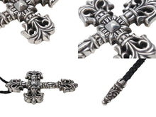 Load image into Gallery viewer, CHROME HEARTS クロムハーツ ラージフィリグリークロス Wレザーブレイド ネックレス 重量約183.1g 全長約89cm シルバー925 美品 中古 4c070167