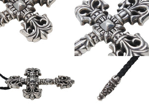 CHROME HEARTS クロムハーツ ラージフィリグリークロス Wレザーブレイド ネックレス 重量約183.1g 全長約89cm シルバー925 美品 中古 4c070167