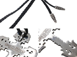 CHROME HEARTS クロムハーツ ラージフィリグリークロス Wレザーブレイド ネックレス 重量約183.1g 全長約89cm シルバー925 美品 中古 4c070167
