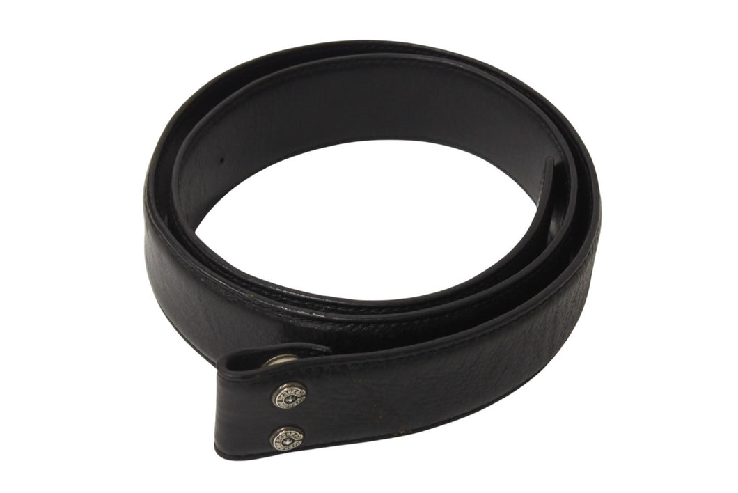 CHROME HEARTS クロムハーツ 1.5inch スクロールレーベルリベッツ ベルト ストラップ サイズ34 ブラック レザー シルバー925 良品 中古 4c070169
