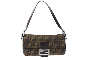 極美品 FENDI フェンディ マンマバケット ワンショルダーバッグ 26424 ズッカ柄 コットンキャンバス レザー シルバー金具 中古 4c070179 