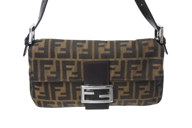 極美品 FENDI フェンディ マンマバケット ワンショルダーバッグ 26424 ズッカ柄 コットンキャンバス レザー シルバー金具 中古 4c070179 