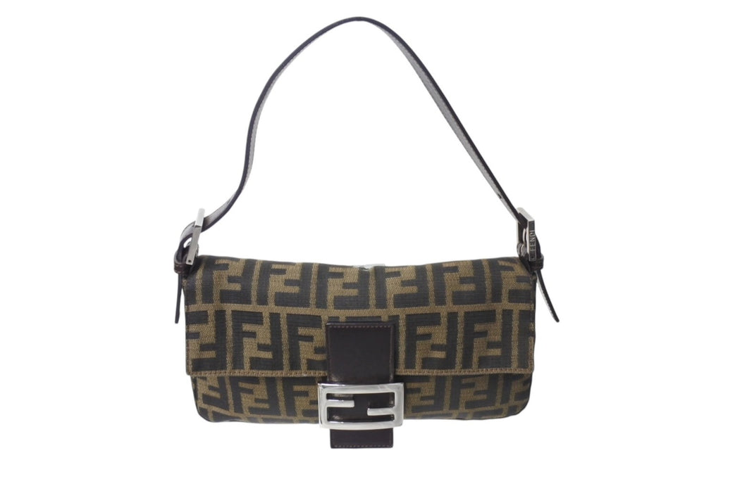 FENDI フェンディ マンマバケット ワンショルダーバッグ 26424 ズッカ柄 コットンキャンバス レザー シルバー金具 美品 中古 4c070180 