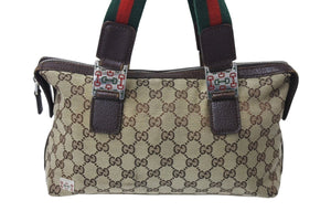 GUCCI グッチ ハンドバッグ GGキャンバス シェリーライン 145759 092122 イタリア製 ベージュ レッド グリーン 良品 中古 4c070187
