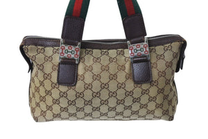 GUCCI グッチ ハンドバッグ GGキャンバス シェリーライン 145759 092122 イタリア製 ベージュ レッド グリーン 良品 中古 4c070187