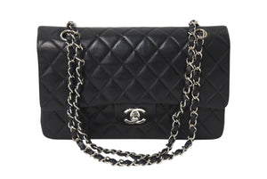 CHANEL シャネル マトラッセ25 Wチェーンショルダーバッグ Wフラップ ココマーク 6番台 ラムスキン ブラック シルバー金具 美品 中古 4c070193