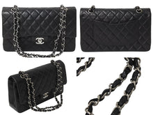 Load image into Gallery viewer, CHANEL シャネル マトラッセ25 Wチェーンショルダーバッグ Wフラップ ココマーク 6番台 ラムスキン ブラック シルバー金具 美品 中古 4c070193