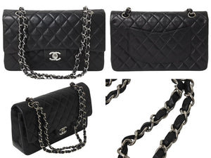 CHANEL シャネル マトラッセ25 Wチェーンショルダーバッグ Wフラップ ココマーク 6番台 ラムスキン ブラック シルバー金具 美品 中古 4c070193