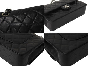CHANEL シャネル マトラッセ25 Wチェーンショルダーバッグ Wフラップ ココマーク 6番台 ラムスキン ブラック シルバー金具 美品 中古 4c070193