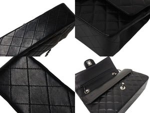 CHANEL シャネル マトラッセ25 Wチェーンショルダーバッグ Wフラップ ココマーク 6番台 ラムスキン ブラック シルバー金具 美品 中古 4c070193