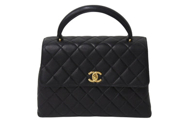 極美品 CHANEL シャネル ケリー型 マトラッセ ハンドバッグ スモール 4番台 ラムレザー ブラック ゴールド金具 中古 4c070194