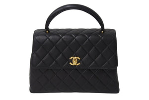極美品 CHANEL シャネル ケリー型 マトラッセ ハンドバッグ スモール 4番台 ラムレザー ブラック ゴールド金具 中古 4c070194